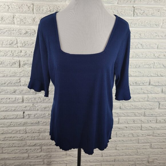 Ana Women Sweater Extra Large XL Short Bell Sleeve Blue Ribbed BLU37E - Picture 1 of 8